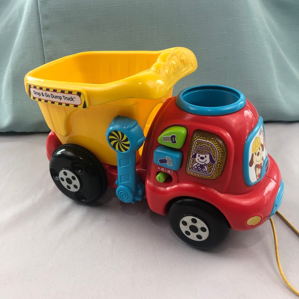 VTech Drop and Go Dump Truck Red Yellow Toddler Learning Toy Pull Along Truck